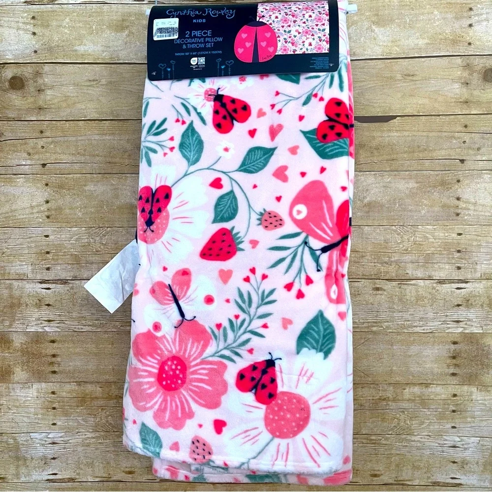Cynthia Rowley Decorative Ladybug Pillow & Throw Set NWT